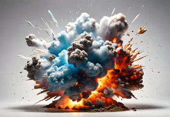 Colorful explosion closeup on grey background