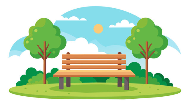 Tranquil Park Scene Vector Illustration of an Empty Wooden Bench