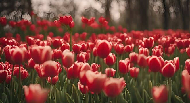 red tulips flower in spring season