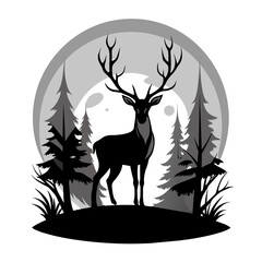 Captivating Gloomy Deer Silhouette Vector Illustration: A Stunning Visual Narrative