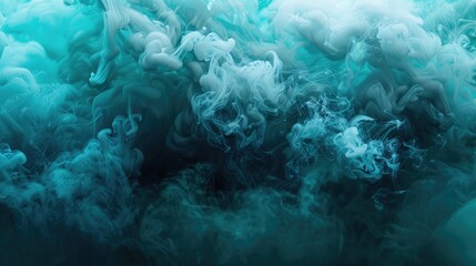 An intense burst of teal and midnight blue smoke, reflecting the mysterious depths of the ocean