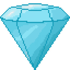 A retro-styled pixel art illustration of a light blue diamond.