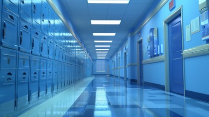 Bright and Modern Hallway with Lockers, Generative AI