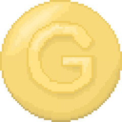 A retro-styled pixel-art illustration of a shiny gold coin.
