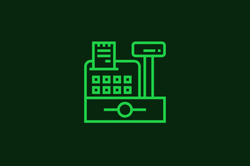 Vector cash register illustration in flat design style, geometric cash drawer icon.	
