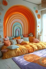 bedroom with bed multicolour