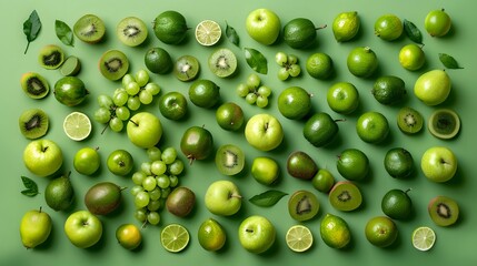 Knolling photo style background. Horizontal wallpaper full of fresh fruits. Harvest season concept