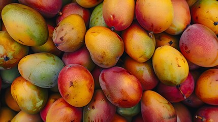 Colorful fruit background. Horizontal wallpaper full of mango. Organic vitamin and harvest season