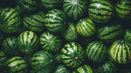 Colorful fruit background. Horizontal wallpaper full of watermelons. Organic vitamin harvest season