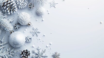Winter Holiday Decorations in Frosty White Setting, Generative AI