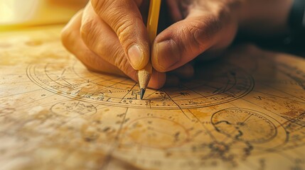 An_astrologer_draws_with_a_pencil_on_a_natal_chart. generative ai image