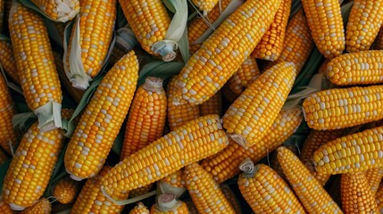Colorful vegetable background. Horizontal wallpaper full of corn cobs. Local product harvest season