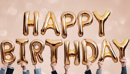 Vector realistic isolated golden balloon text of Happy Birthday on the transparent background.