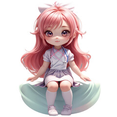Adorable chibi character dressed as a nurse with pink hair styled in pigtails and large, expressive pink eyes.