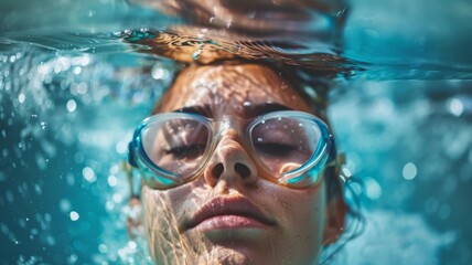 Fototapeta premium A woman is swimming in a pool wearing goggles
