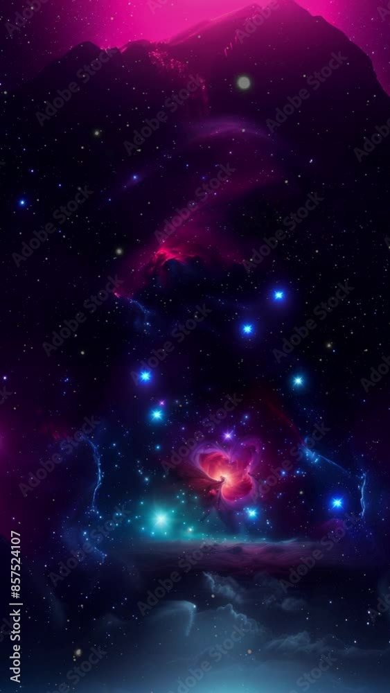 Sticker a slow rotating-push in the mouth of a fictitious cosmic nebula. includes four different focal lengt
