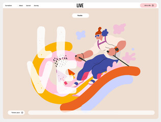 Life Unframed: Skier -modern flat vector concept illustration of skier races down slope of rainbow. A metaphor of unpredictability, imagination, whimsy, cycle of existence, play, growth and discovery