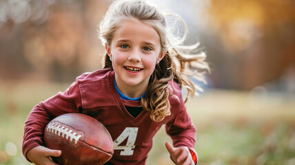 Flag football girl running with football