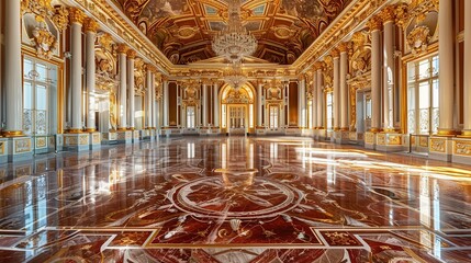 Obraz premium A_royal_ballroom_with_a_golden_ceiling_and_red_marble_floor_ai_generated_high_quality_image