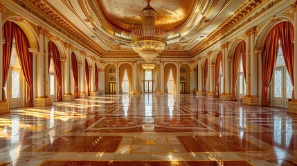 Obraz premium A_royal_ballroom_with_a_golden_ceiling_and_red_marble_floor_ai_generated_high_quality_image