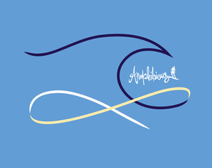 Colorful vector illustration of stylized wave and surfer.