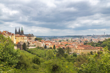 Fototapeta premium Cityscape view of Prague Castle above Lesser Town, Prague, Czech Republic, Europe.