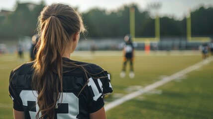 Flag football girl running with football
