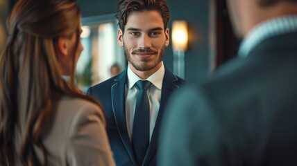 Male business man hiring a pretty female