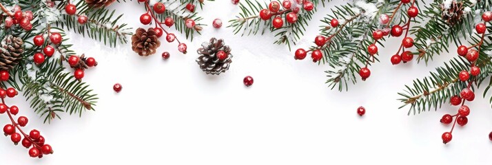 Decorate your space with a Festive Holiday Pine and Berry Garland Banner for a classic Christmas decoration. Embrace the joy and cheer of the season with this traditional evergreen adornment