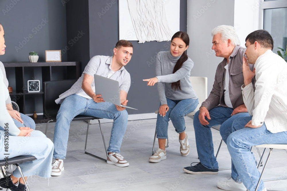 Canvas Prints people with laptop at group therapy session