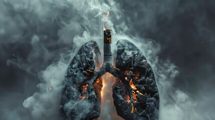 Smoker's lungs, cigarette destroys and poisons human lungs with smoke. Generative AI