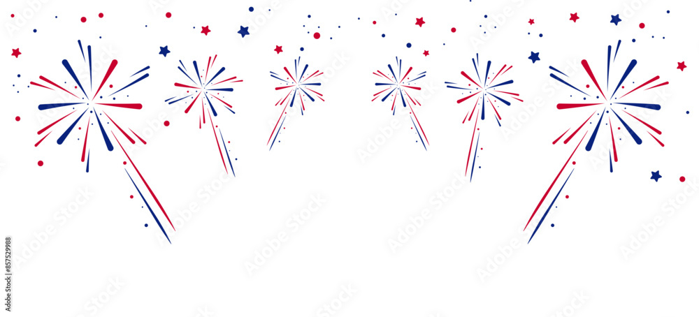 Wall mural fireworks fourth of july.border with fireworks and red , blue stars , sparks . united states of amer