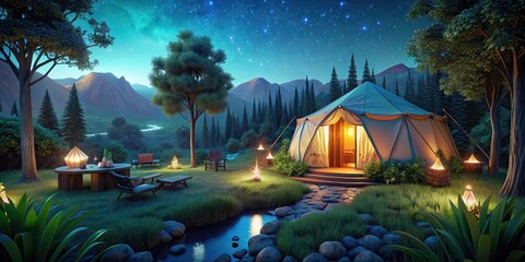 Luxurious and eco-friendly glamping site surrounded by nature, glamping, outdoor recreation, amenities, full service, nature, environment, eco-friendly, luxury, camping, tents, vacation