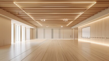 Modern Multipurpose Room with Wooden Design and Ambient Lighting, Generative AI