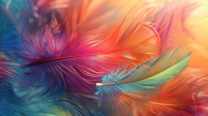 Obraz premium Colorful of Scarlet macaw bird's feathers with red yellow orange and blue shades, exotic nature background and texture