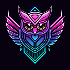 Neon Owl Logo Vector Illustration Design