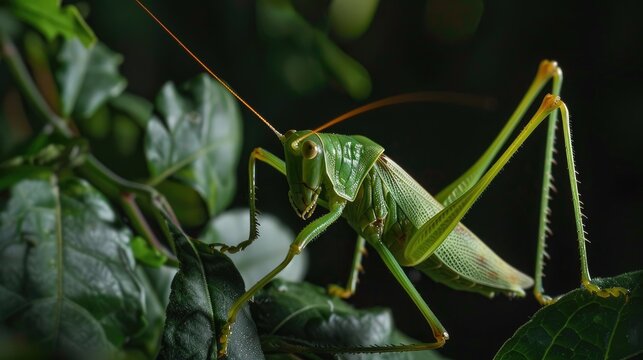 Nocturnal katydid in natural habitat
