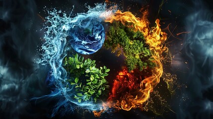 Breathtaking Creative Design Showcasing the Four Elements of Nature in a Circular Shape