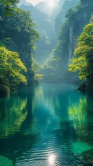 Obraz premium Calming Photography Reference. Lake View of Spring in Vibrant Color