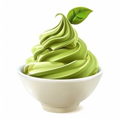 A matcha ice cream clipart, Japanese dessert element, photorealistic, vivid colors, isolated on white background,