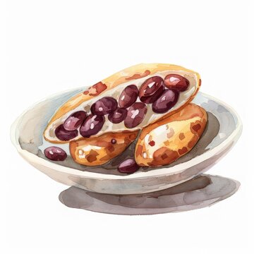 A kintsuba clipart, sweet bean paste element, watercolor illustration, pastel, isolated on white background,