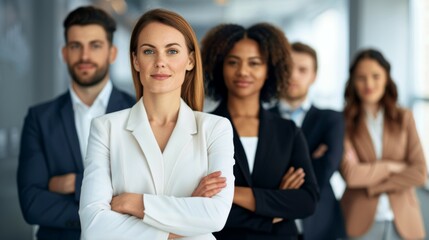 Fototapeta premium A group of people in suits and ties are standing together, business team concept