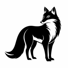Arctic Fox Silhouette: Striking Black Design on White Background