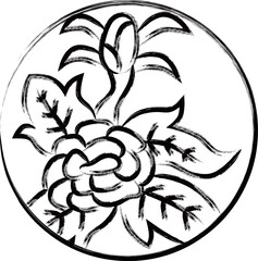 筆書き円形ミニ花札　水無月　牡丹　6月　牡丹のカス