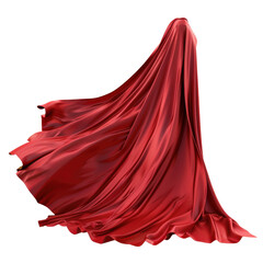 Naklejka premium Flowing, elegant red cloth draped over an invisible figure, creating a sense of mystery and intrigue with fluid and soft fabric textures.