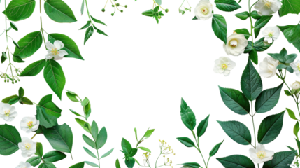 Green leaves and flowers on a transparent background