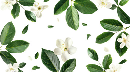 Green leaves and flowers on a transparent background