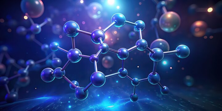 Abstract render of phenethylamine molecule viewed under microscope, , abstract, molecule, phenethylamine, microscope, science, chemistry, organic, structure, technology, research, biology