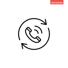 Black single call back line icon, simple recall support flat design pictogram vector for app logo ads web webpage button ui ux interface elements isolated on white background
