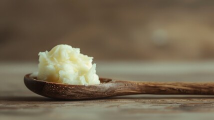 Shea Butter in Wooden Spoon on Rustic Background